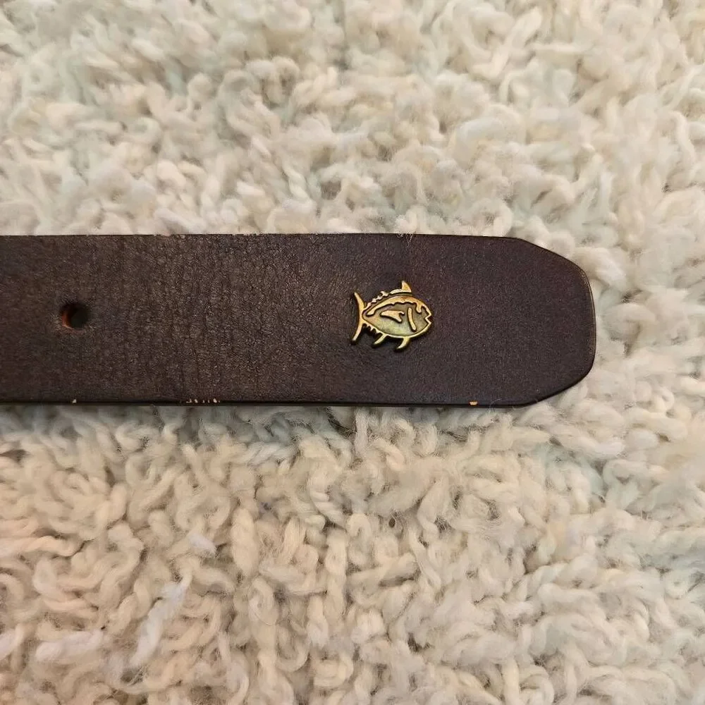 Southern Tide Pink Khaki Belt Dark Brown Leather size 32